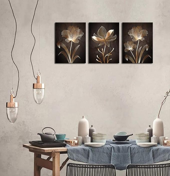 arteWOODS Abstract Wall Art Brown Flowers Canvas Pictures Contemporary Minimalism Abstract Flower Artwork for Bedroom Bathroom Living Room Wall Decor 12" x 16" x 3 Pieces