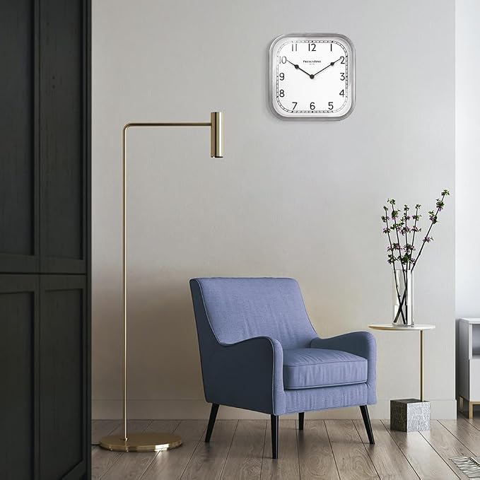 Presentime & Co 10" Anton Vintage Square Clock, Silent No Ticking, Wall & Mantel 2 in 1, Desk and Shelf Clock, Tabletop Décor, Modern Silver Color