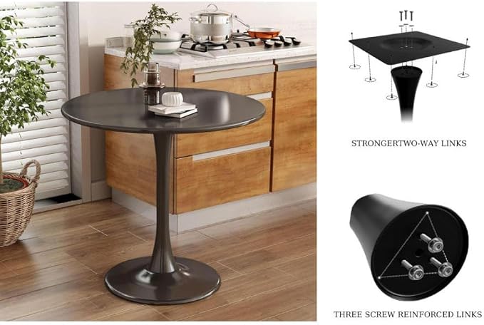 24" Round Tulip Dining Table, Mid-Century Modern Kitchen Table for 2-3 People, Small Space Bistro Table for Kitchen Living Room Balcony Office