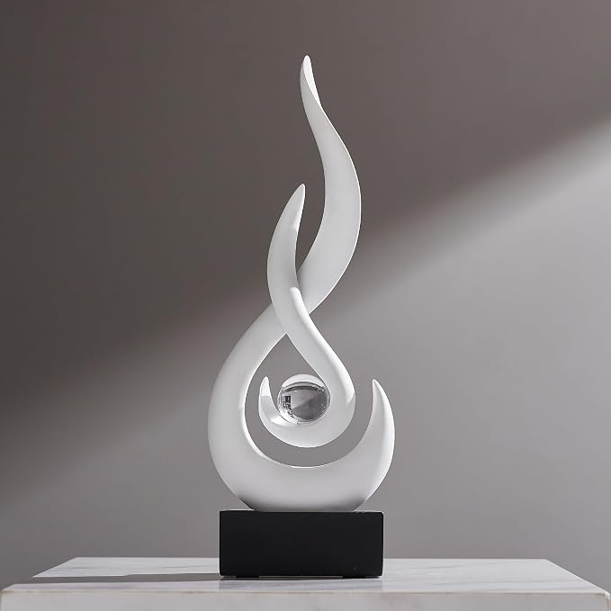 Octdays White Abstract Statue Sculpture Decorations, 11.61" H Modern Sculptures Home Décor Accents, Resin Art Flame Figurines for Living Room Table Centerpiece Office Desk TV Stand Decor