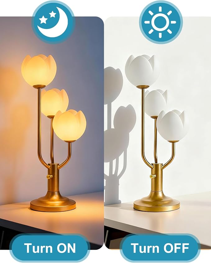 Lightdot Flower Table Lamp for Living Room Modern 3-Light Modern Mid Century Cute Desk Lamp 3000K Warmwhite Dimmable Bedside Nightstand Lamp for Bedroom Reading-Gold