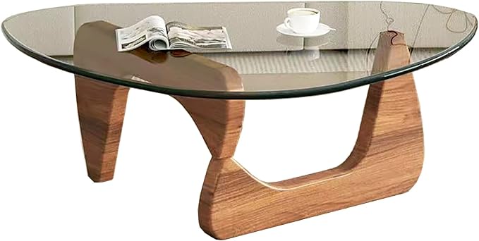 Modern Glass Coffee Table for Living Room, Mid Century Coffee Table, Small Coffee Tables, Suitable for Bedroom Living Room Reception Office Tables (Walnut/Transparent, Medium)