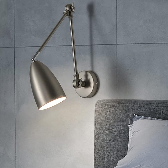 Retro Swing Arm Wall Lamp, Adjustable Bedside Reading Light, E27 Lighting Fixture, Retractable Wall Sconce, Antique Metal Wall Lamps for Bedroom, Living Room, Study Room
