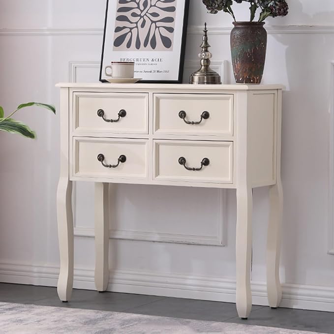 Farmhouse Console Table Sofa Table with Drawers, Solid Wood Entryway Foyer Table with Large Storage Space for Hallway/Living Room (Color : Ivory White, Size : L:80cm)