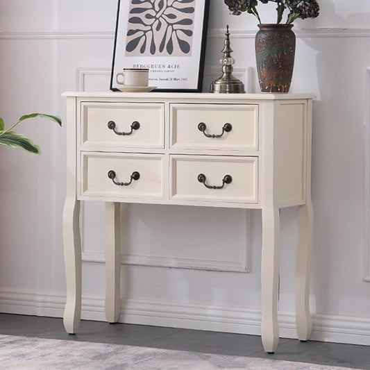 Farmhouse Console Table Sofa Table with Drawers, Solid Wood Entryway Foyer Table with Large Storage Space for Hallway/Living Room (Color : Ivory White, Size : L:80cm)