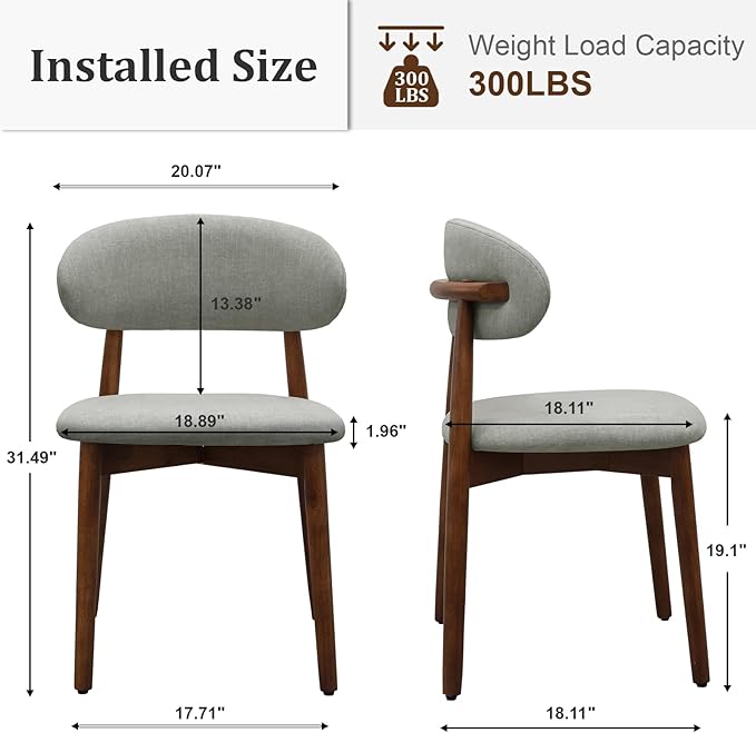 Farmhouse Dining Chairs Set of 4, Mid Century Modern Fabric Upholstered Kitchen Chairs, Wooden Dining Room Chair with Curved Back for Kitchen Dining Room Restaurant Cafe, Light Green (Only Chairs)