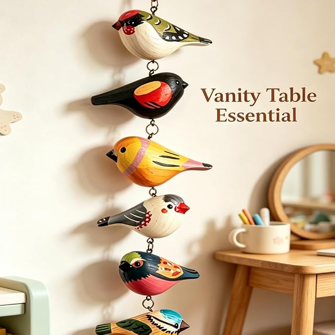 Rustic Hand Painted Bird Ornament Handcrafted Wooden Colorful Birds, Carved Northern Figurine for Hanging Decor Indoor Outdoor, Holiday Festival Gifts, for Home Garden(A)