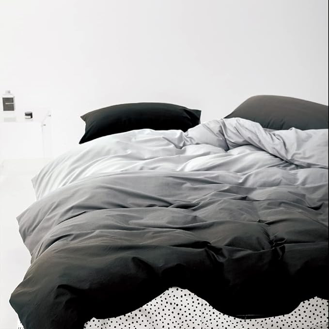 Pureant White Grey Gradient Comforter Sets Full Women Men Solid White and Grey Bedding Comforters Cotton Modern Plain Dark Gray Gradient Quilts Watercolor Art Bedding Soft Sliver Grey Blankets Warm