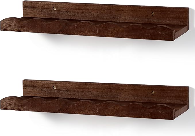 Suzile 2 Pcs Scalloped Shelves Wall Floating Shelves Set for Room, Bathroom, Bedroom, Cute Room Decor Aesthetic and Books, Toys, Photo Frames Storage(16.5",Walnut Brown)