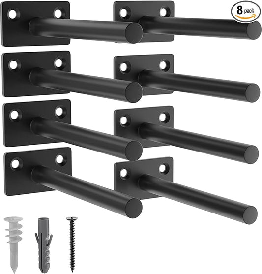 LEOPO Black 8-Pack 5 inch Floating Shelf Brackets, Hidden Shelf Bracket for Wood, Concealed Blind Shelving Support,Invisible Coated Brackets for DIY Decorative,Fit for Kitchen, Bathroom,Study Room