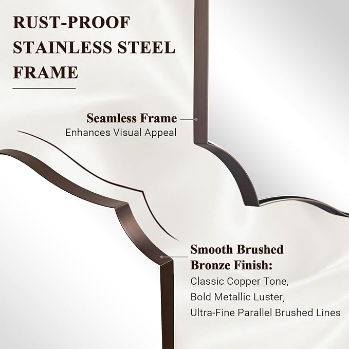 ANDY STAR 30"x48" Brushed Bronze Scalloped Mirror, Large Bathroom Mirror for Over Sink, Antique Bronze Mirror, Timeless Shape with Unique Flair, Ideal for Home Remodel (Vertically/Horizontally)