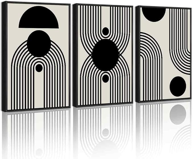 Drsoum Black Abstract Boho Wall Art Framed Modern Bohemian Wall Decor Geometry Lines Prints Ready to Hang 16x24in Black Framed