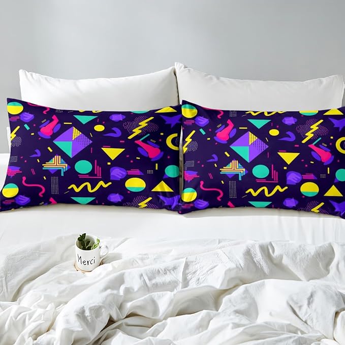 Memphis Duvet Cover Hipster Retro Bedding Set,80s and 90s Hip Hop Funky Comforter Cover Colorful Pop Art Inspired Pattern Twin Bed Set,Watercolor Eighties Memphis Geometrical 80s Bedroom Decor