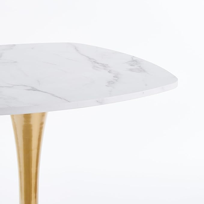 Modern Square Tulip Dining Table, 31.5 Inch White MDF Top with Gold Metal Base, Mid-Century Kitchen Table for 2-4 Persons, Small Space Living Room Bistro Table (Golden+White)