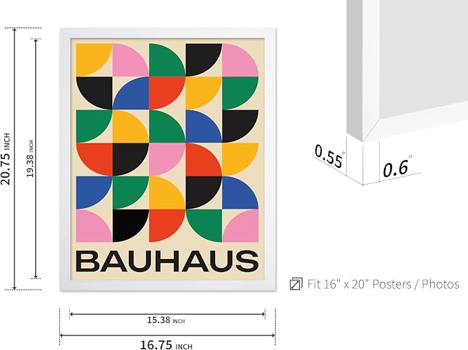 Poster Master Bauhaus Poster - Triangles Print - Geometric ART - Abstract ART - Graphic Design Style - Chic Boho - Mid Century Modern - Living Room or Bedroom Decor - 16x20 White Framed