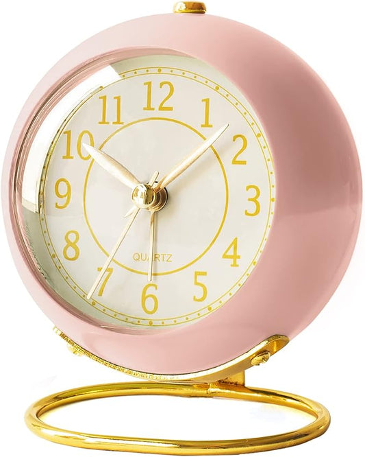 AYRELY® Battery Operated Desk Alarm Clock with Light,Silent No Ticking,Small Table Clock for Bedside/Bedroom/Living Room/Office/Travel/Kids/Room Decor Aesthetic Vintage(Pink)