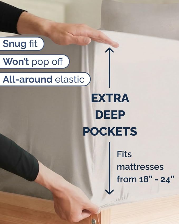 Extra Deep Twin XL Sheet Set - 4 Piece College Dorm Bed Sheets Set with Extra Deep Pockets - Ultra-Soft, Comfy & Breathable Bedding for Women, Men, Kids & Teens - Wrinkle & Fade Resistant - Light Grey