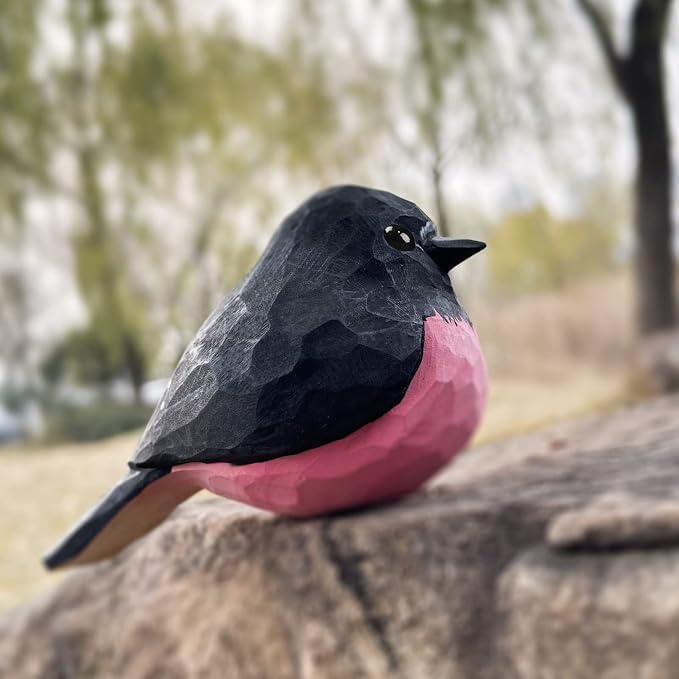 Bird Figurines Hand Carved Painted Wooden Statues for Home Decor, Gift for Bird Lovers,Housewarming, Birthday, Christmas, Anniversaries (NO.20-Pink Robin)