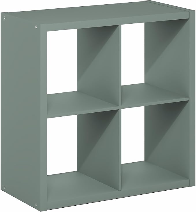 Furinno Cubicle Book Shelf, 4-Cube Bookshelf, Extra Thick Frame Reversible Bookcase with Open Back, 14.6" x 30" x 30", for Living Room, Bedroom, Home Office, Sage Green