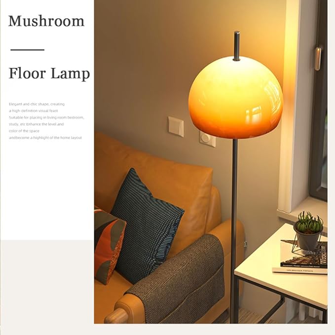 Orange Mushroom Floor Lamp, 66.9" H Retro Floor Lamp with Gradient Orange Dome Glass Shade, Mid Century Modern Tall Standing Lamp with Chromium Color Pole for Bedroom Office Living Room Decor