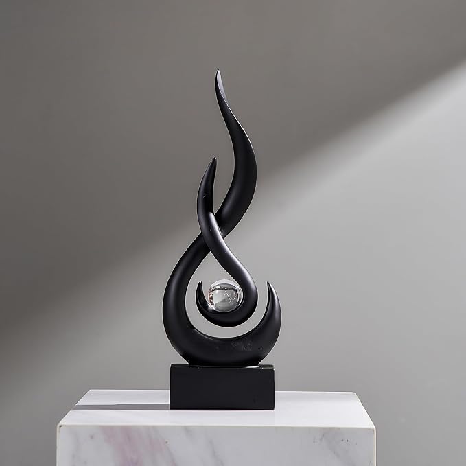 FJS Black Flame Statue, 11.8" Abstract Resin Sculpture for Modern Home Decor, Minimalist Art Figurine for Shelf Coffee Table Centerpiece