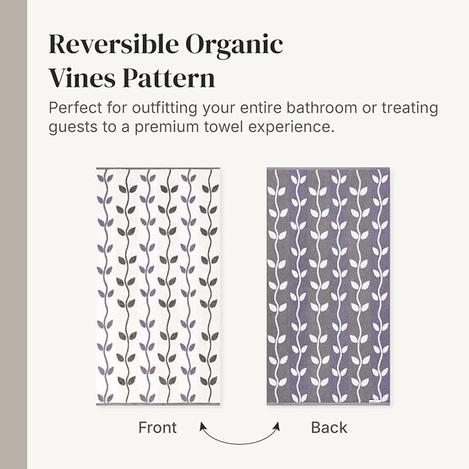 Modern Threads Organic Vines 6-Piece 100% Cotton Towel Set – Yarn Dyed Jacquard & Solid – Includes 2 Bath Towels, 2 Hand Towels, 2 Washcloths – Absorbent, Quick Dry, Soft & Durable – Lavender