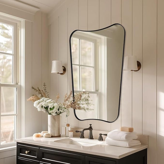 MIRRORART 24x40'' Black Irregular Wall Mirrors for Bathroom Sinks | Premium Metal Frame Butterfly Shaped Mirror for Home Deor, Elegant Wall Mirror for Entryway,Wall-Mounted Vertical, HD Glass