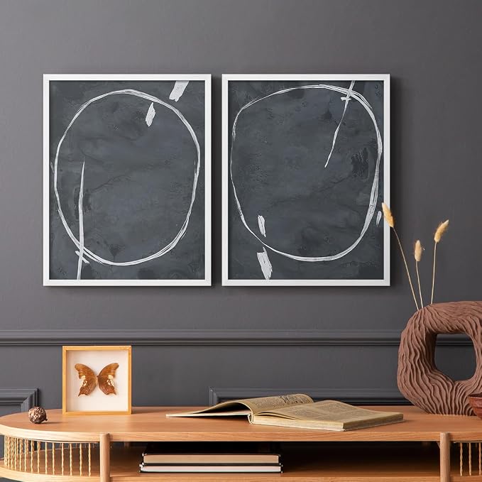Renditions Gallery Set of 2 Peel & Stick Framed Prints, Abstract Wall Art, Circular Momentum Design Wall Decor, Re-Stickable - Ready to Hang - 11"x14" - White Frame LT588