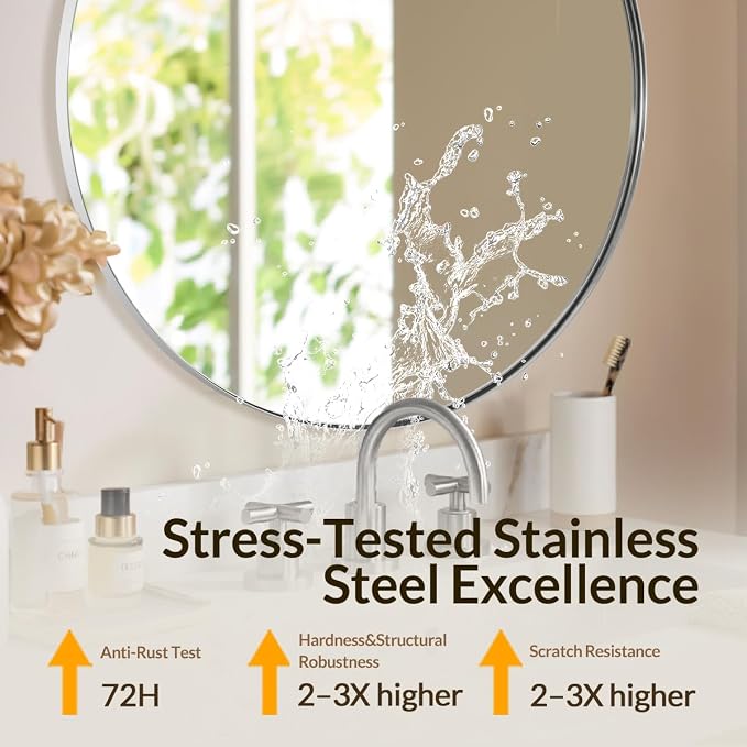 ANDY STAR Round Vanity Mirror 40 Inch, Round Chrome Mirror, Large Circle Mirror, Metal Framed Vanity Mirror for Wall, Modern Clean Design with Superior Stainless Steel Frame