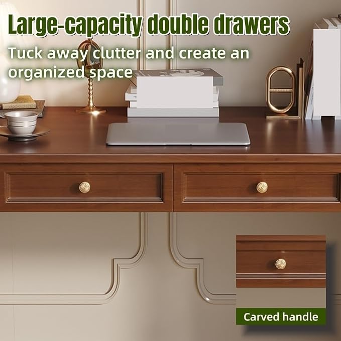 Computer Desk with 2 Drawers Mid-Century Modern Wooden Writing Desk Vintage Vanity Table Study Work Table for Office Creative idea(Gray,120cm)