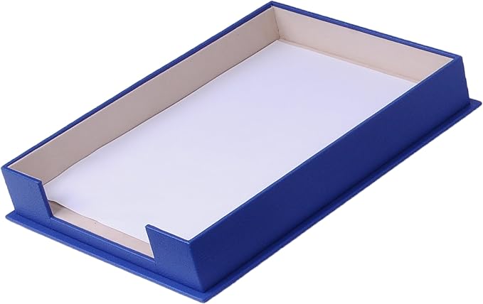 Handmade Leather Single Paper Tray – Luxury Leather Valet Tray & Desk Organizer Tray – Office Desk Accessories, Mail Organizer & Document Holder with Velvet Interior (Blue)