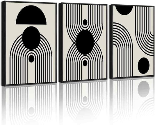 Drsoum Black Abstract Boho Wall Art Framed Modern Bohemian Wall Decor Geometry Lines Prints Ready to Hang 11x14in Black Framed