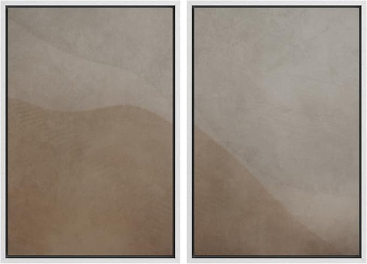 IDEA4WALL Framed Canvas Print Wall Art Set Neutral Earth Tone Abstract Beige and Taupe Color Block Illustrations Modern Art Decorative Calm/Zen for Living Room, Bedroom, Office - 24"x36"x2 White
