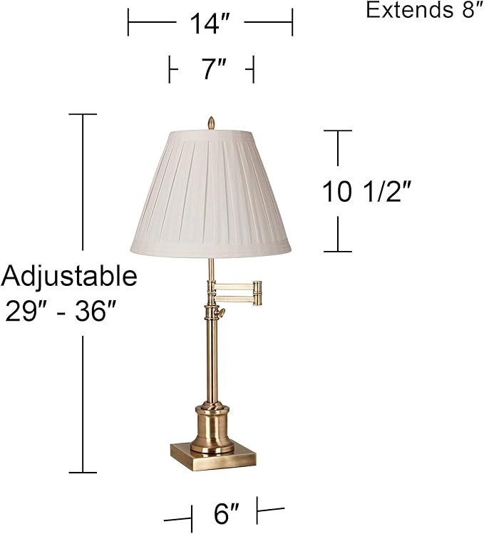 360 Lighting Westbury Swing Arm Desk Table Lamp Adjustable 36" Tall Antique Brass Box Pleated Creme Linen Empire Shade for Living Room Bedroom House Bedside Nightstand Home Office Reading