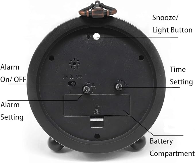 TooTa Vintage Retro Analog Alarm Clock, 4 inch Super Silent Non Ticking Small Clock with Night Light, Battery Operated, Simply Design, for Living Room, Bedroom, Bedside, Desk, Gift Clock (Arabic)