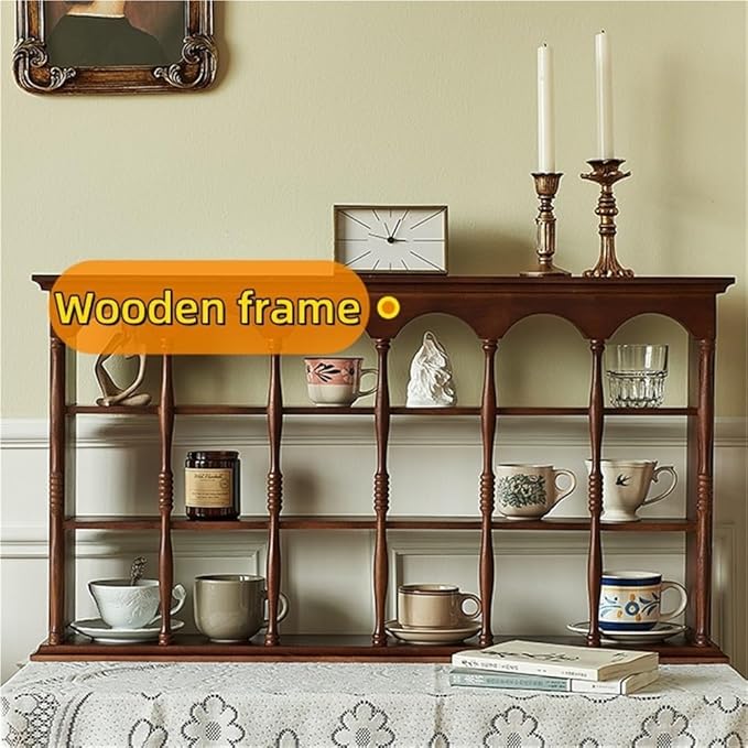 Vintage Cup Rack, Wooden Wall Cabinet, Mid-Century Wall-Mounted Storage Shelf, Solid Wood Display Rack, Curio Cabinet for Organization(35.4 * 5.9 * 19.7in)