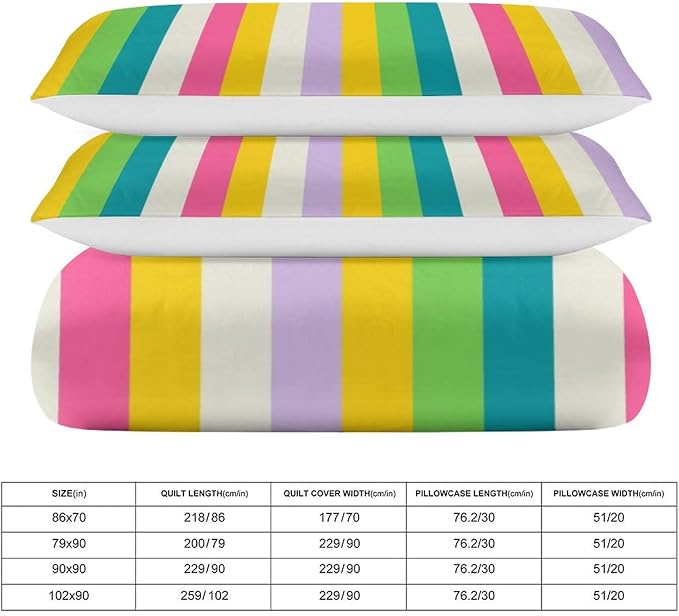 Rainbow Duvet Cover Set, Rainbow Lines Pattern Spectrum of Colors Abstract Art Decorative，Aesthetic Abstract Art Bedding 3 Piece (1 Duvet Cover 102"x90" + 2 Pillow Sham 20"x30")