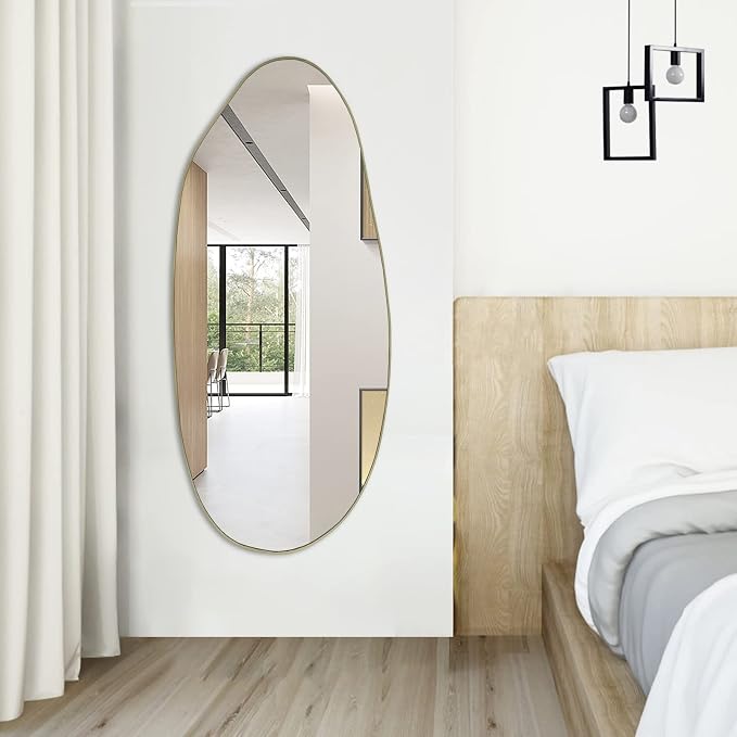 Irregular Mirror, 47.2"x20" Large Asymmetrical Mirror for Wall, Gold Abstract Frameless Mirrors, Modern Unique Shaped Mirrors for Living Room Bathroom Bedroom Entryway Hallway Fireplace