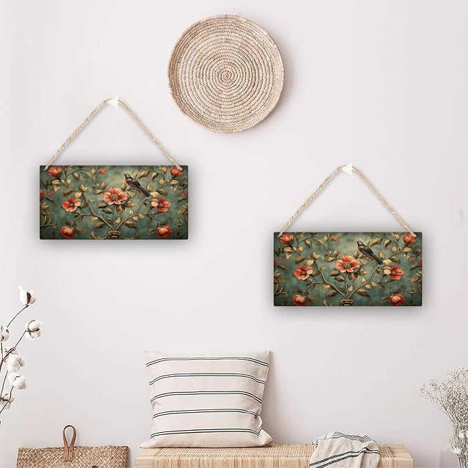 Vintage Floral Wooden Art, Classic Bird-Inspired 12x6 Inch Wall Decor, Perfect for Home Styling Fans & Traditional Home Aesthetics