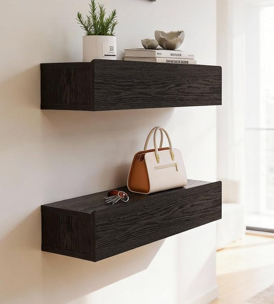 Floating Solid Wood Console Table, 47'' Wall Mounted Narrow Entryway Table with Storage Shelf, Modern Couch Shelves Small Entry Way Tables for Entryway, Front Hall, Hallway (Black, 47.24IN)