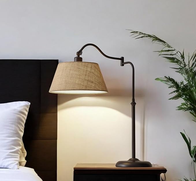 HomeRoots Dark Bronze Metal Swing Arm Adjustable Table Lamp