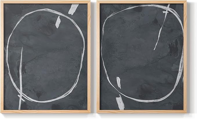 Renditions Gallery Set of 2 Peel & Stick Framed Prints, Abstract Wall Art, Circular Momentum Design Wall Decor, Re-Stickable - Ready to Hang - 22"x28" - NATURAL WOOD Frame LT588