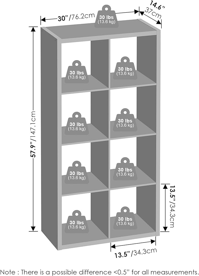 Furinno Cubic Closet Organizers and Storage, 8-Cube Closet Organizer, Open Shelf Closet Storage, Extra Thick Frame for Wardrobe, Bedroom, Living Room, Light Grey