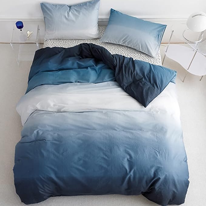 Pureant Blue White Gradient Comforter Sets Full Ocean Sea Blue Bedding Comforters Modern Plain White and Sky Blue Gradient Soft Quilts Farmhouse Abstract Art Watercolor Blanket Warm
