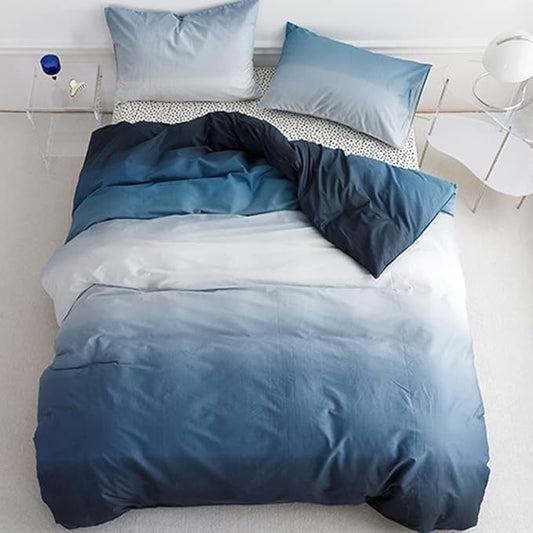 Pureant Blue White Gradient Comforter Sets Queen Solid Ocean Sea Blue Bedding Comforters Cotton Modern Plain White and Sky Blue Gradient Soft Quilts Farmhouse Abstract Art Watercolor Comforters Warm