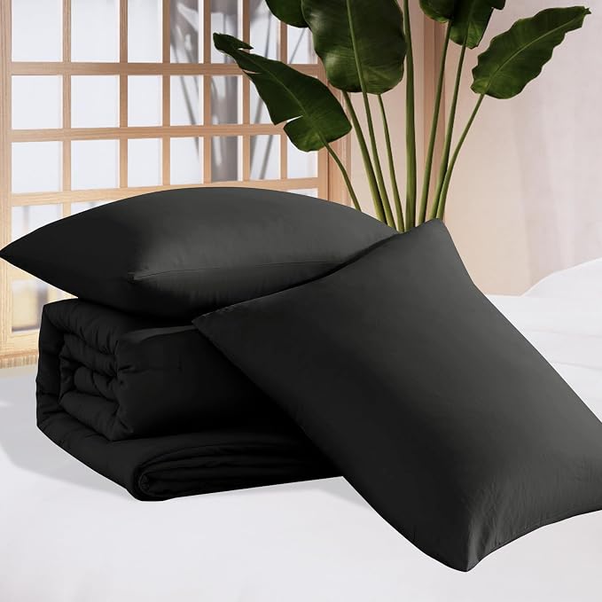 WRENSONGE King Size Comforter Set - 3 Pieces Prewashed Black Comforter Soft Lightweight for All Seasons,Fluffy Down Alternative Comforter King Size with 2 Pillow Shams
