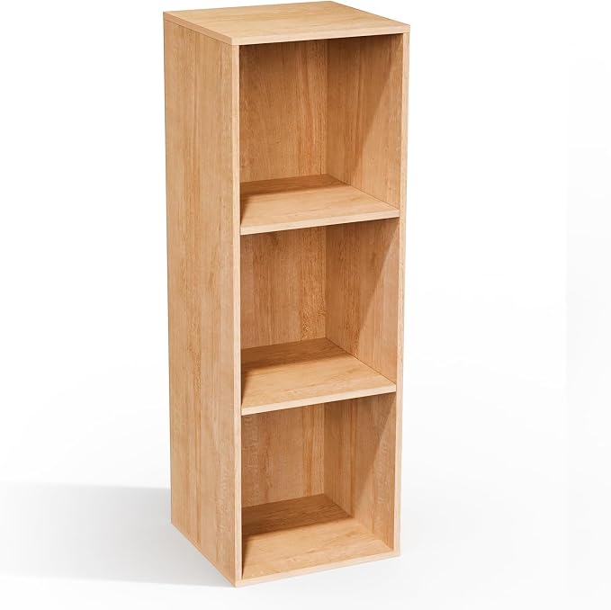 3 Cube Storage Organizer,Cube Shelf，3 Tier Cube Low Bookcase Freestanding Storage Display Organizer, Three-Cubes Open Shelf Bookshelf for Home Office (Oak, 3-Cube)