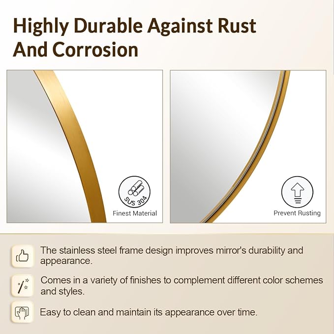 ANDY STAR Champagne Bronze Mirror, Large Round Mirrors for Bathroom, 40 Inch Brushed Gold Round Mirror with Anti-Rust Metal Frame, Heavy Duty, Ideal for Home Remodel