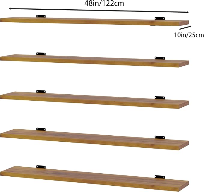 5 Tier Book Shelf,48 inch Long Floating Shelf for Wall,Wall Mounted Bookshelf for Books/Lego/Plants,Solid Wood Adjustable Bookcase