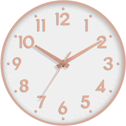 Mosewa Wall Clock 10 Inch, Battery Operated Silent Non-Ticking Modern Analog Clock Decorative for Kitchen, Bedroom, Office(Rose Gold)